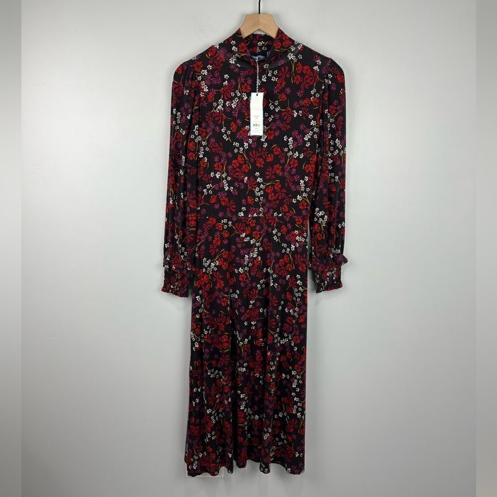 Draper James Long Sleeve Floral Maxi Dress in Black and Red